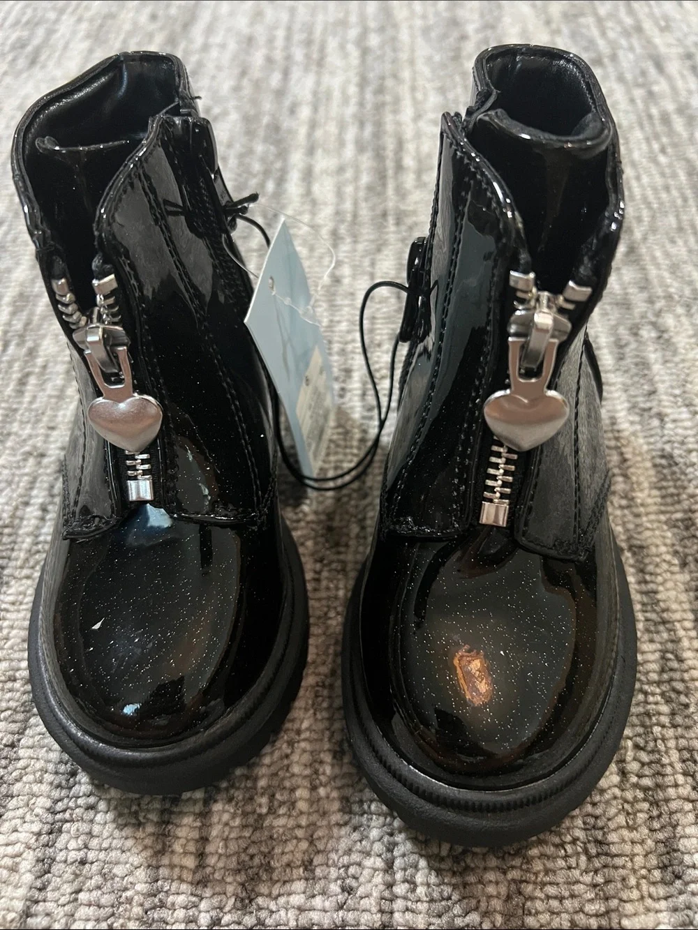 Cat & Jack Girls Black Patent Zip-Up Ankle Boots